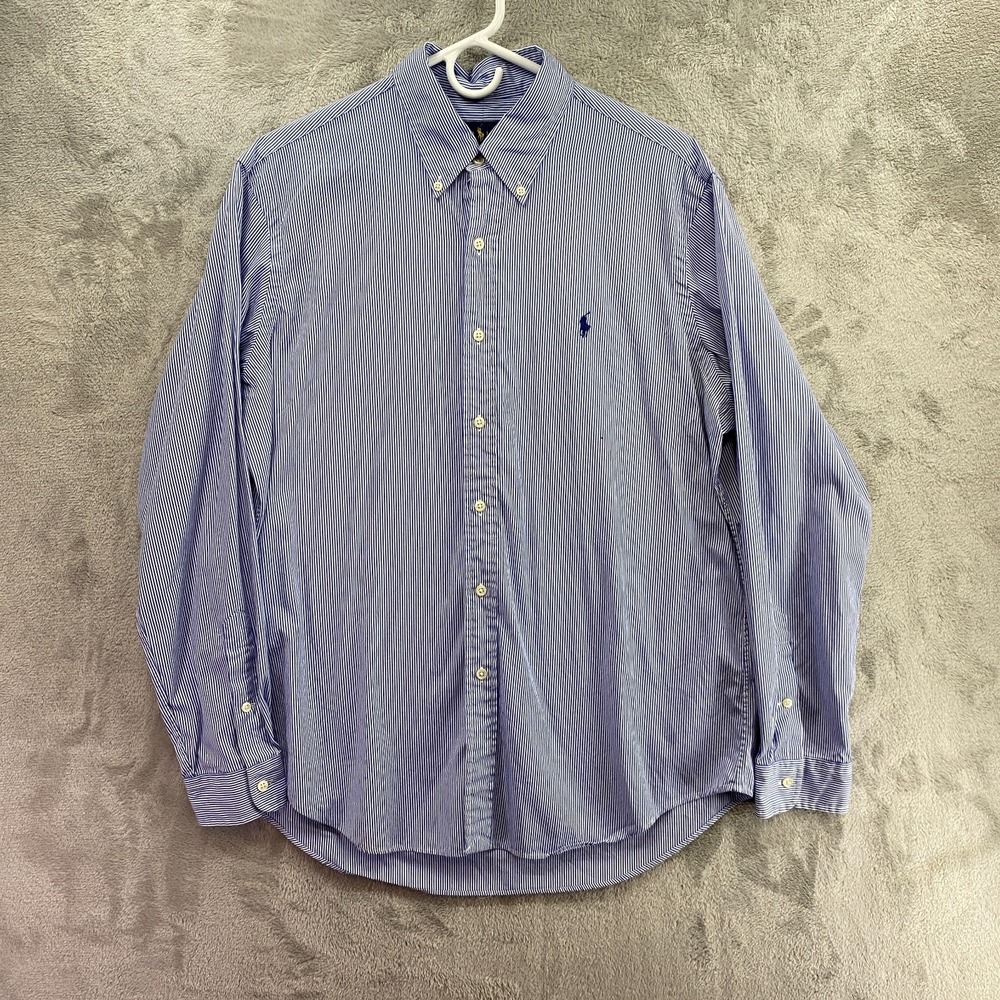 Ralph Lauren Blue White Striped Button Down Shirt Men's L Cotton
